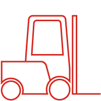 Icona rossa stilizzata di carrello a batteria al litio
