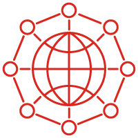 Network-logistico-integrato Icona rossa stilizzata di un network connesso