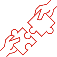 PArtnership Icona rossa stilizzata di mani con puzzle - partnership