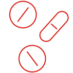 Icona rossa stilizzata di tre pillole - Sezione farmaceutica